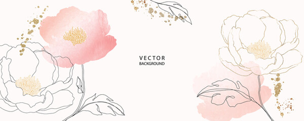 Wall Mural - minimal background in pink peony flowers and tropical summer leaf