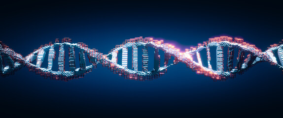 Wall Mural - dna digital. study of gene structure of cell. molecule structure. genetic engineering of the future.