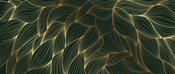 Wall Mural - Gold abstract line arts background vector. Luxury wall paper design for prints, wall arts and home decoration, cover and packaging design.