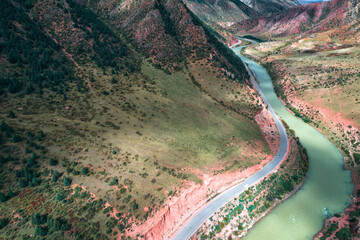 Wall Mural - Aerial photography of colorful mountains and rivers along the Yunnan-Tibet route