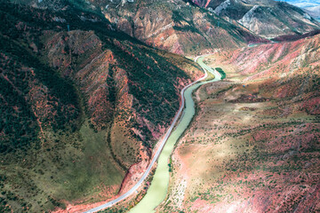 Wall Mural - Aerial photography of colorful mountains and rivers along the Yunnan-Tibet route