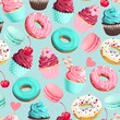 Vector seamless pattern with pink and teal sweets
