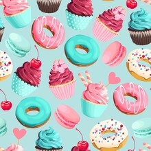 Vector Seamless Pattern With Pink And Teal Sweets