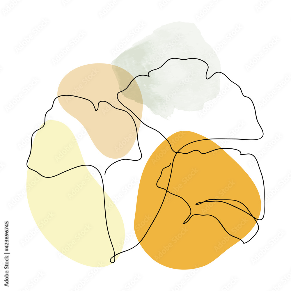 Ginkgo Biloba Leaf line arts frame cover collection. Minimalistic modern line art  Flower with abstract shape background for print, beauty and fashion. vector illustration. - obrazy, fototapety, plakaty 