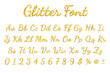 Gold sparkling glitter font in white background. Vector
