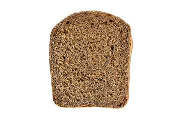 Bread is dark, cut into one piece, top view isolated on white background with clipping path.