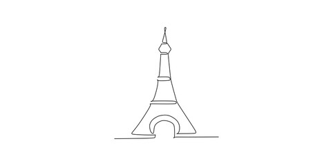 Wall Mural - The Eiffel Tower of Paris France on white background - Continuous one line drawing