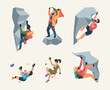 © ONYXprj - Wall climbers. Mountain rock climbers person sport team people healthy active lifestyle activities garish vector isometric collection