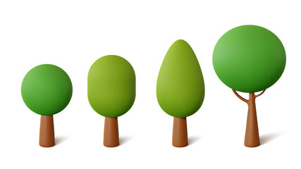 Set abstract Trees isolated on a white background. 3d rendering vector