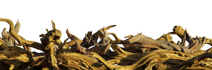 Wall Mural - driftwood, pile of aged branches isolated on white background