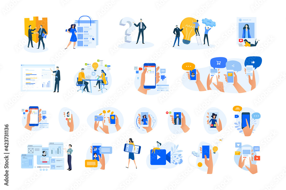 Set of modern flat design people icons. Vector illustration concepts of networking, online communication, business, technology, shopping, ebanking, security, project management, mobile app and service - obrazy, fototapety, plakaty 