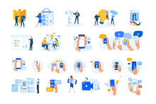 Set Of Modern Flat Design People Icons. Vector Illustration Concepts Of Networking, Online Communication, Business, Technology, Shopping, Ebanking, Security, Project Management, Mobile App And Service