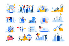 Set Of Modern Flat Design People Icons. Vector Illustration Concepts Of Investment, Business Success, Social Network, Internet Advertising, Finance, Live Streaming, Communication, Star Rating.  