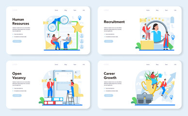 Wall Mural - Human resources specialist web banner or landing page set. Idea of recruitment