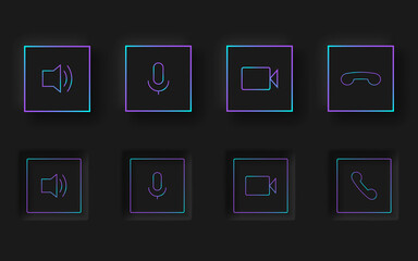 Fototapete - Black buttons in Neomorphism design style. Communication buttons set modern buttons.