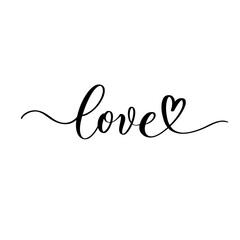 Wall Mural - love - a calligraphic inscription with heart in russian.
