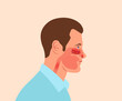 Man having rhinitis, allergy or nasal infection. Human head vector  illustration