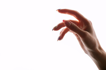 female beautiful hand with manicure on a white background