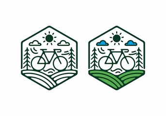 Wall Mural - Hexagon bicycle badge line art illustration