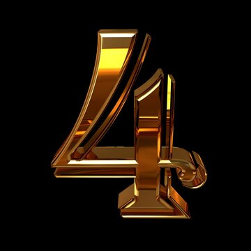 3d render of number 4 made of gold on a black background