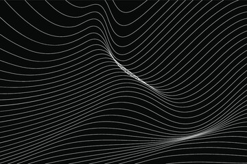 Poster - White wavy undulating vector lines on a black background