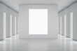 © Who is Danny - Blank white poster on light grey partition in styliesh empty room in grey shades and led lights on walls. 3D rendering, mockup