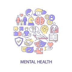 Fototapete - Mental health abstract color concept layout with headline. Healthy mind. Psychological balance. Personal healthcare creative idea. Isolated vector filled contour icons for web background
