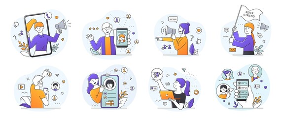 Refer a friend concept for online and community marketing