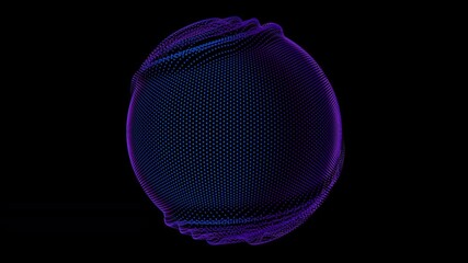 Poster - Distortion waves on abstract sphere of particles loop. Digital data splash of spherical point array. Round waveform UI element. Futuristic glitch