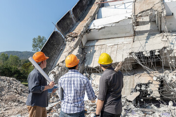 Wall Mural - Demolition control supervisor and contractor discussing on demolish building.