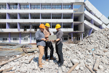 Wall Mural - Demolition control supervisor and contractor discussing on demolish building.