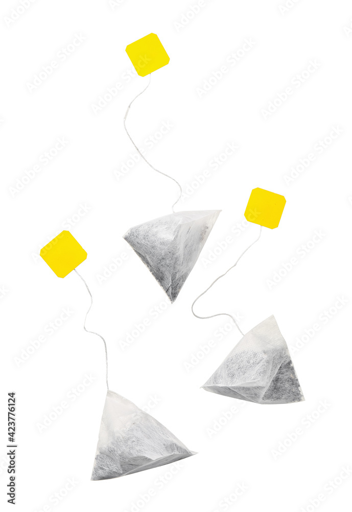 Tea bags on white background