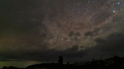 Wall Mural - TIME LAPSE of Billion Stars on Clear Dark Sky Starry Night Above Garuda Wisnu Kencana Bali Indonesia Taken On Nyepi Day 2021 During COVID-19 Pandemic