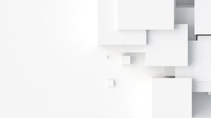 Aufkleber - White cubes with random size move and grow loop. A place for text on the left. Abstract 3d render geometrical concept background.