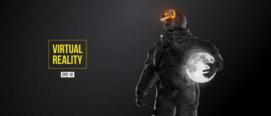 Wall Mural - vr headset with neon light, future technology concept banner. astronaut with virtual reality glasses