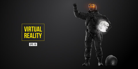 Wall Mural - vr headset with neon light, future technology concept banner. astronaut with virtual reality glasses