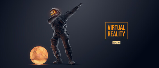Wall Mural - vr headset with neon light, future technology concept banner. astronaut with virtual reality glasses