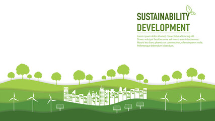 Eco friendly and sustainability development concept with paper cut design, World environment and Ecology, vector illustration