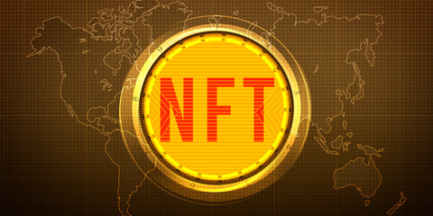 Poster - NFT Art Abstract Crypto backdrop with world map in the background. Modern and Trending NFT background
