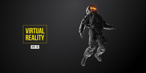 Wall Mural - vr headset with neon light, future technology concept banner. astronaut with virtual reality glasses