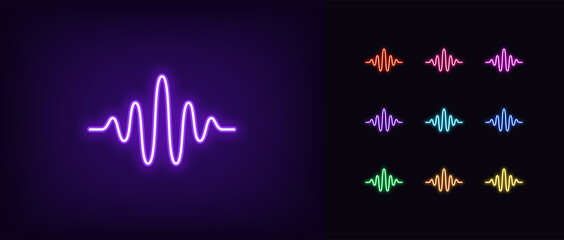 Poster - Neon sound wave icon. Glowing neon waveform sign, outline voice silhouette