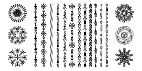 Ethnic hand drawn vector line border set. Boho fashion style pattern. Vector design elements.