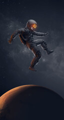 Wall Mural - vr headset with neon light, future technology concept banner. astronaut with virtual reality glasses