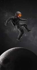 vr headset with neon light, future technology concept banner. astronaut with virtual reality glasses