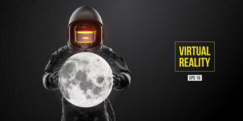 Wall Mural - vr headset with neon light, future technology concept banner. astronaut with virtual reality glasses