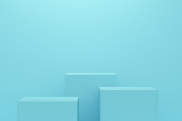 Wall Mural - Abstract blue background mockup with square podium in center. 3d rendering