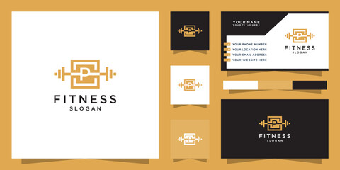 Letter p fitness logo and business card template