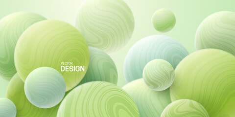 Wall Mural - Abstract background with 3d mint green bubbles.