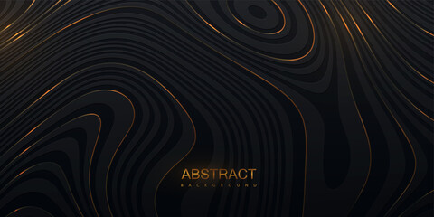 Wall Mural - topographical background with wavy black and golden lines