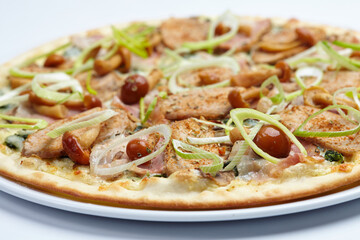 Sticker - pizza with meat and mushrooms